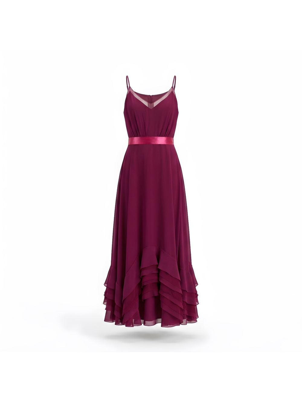 Vintage Watters Elegant Burgundy Sleeveless Evening Dress with Ruffled Hem